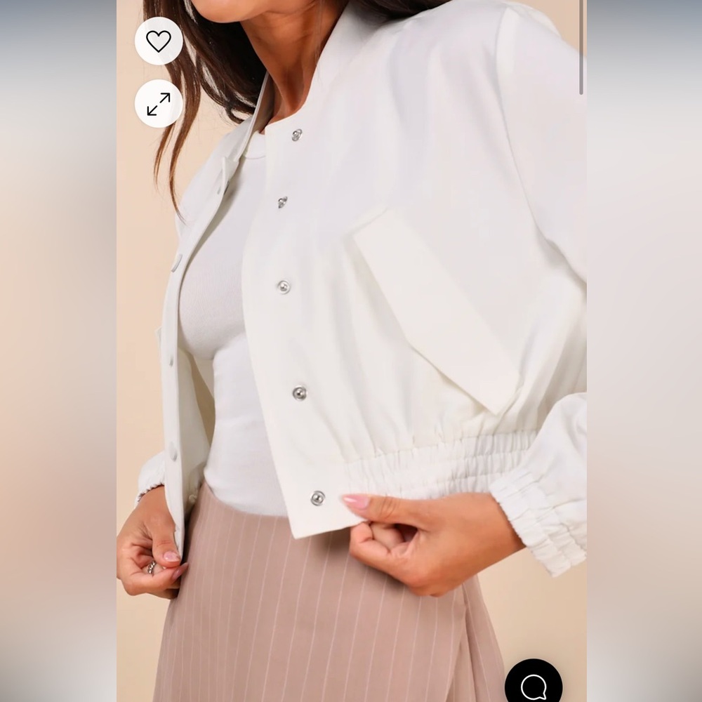 Cultivated Coolness White Twill Cropped Bomber Jacket